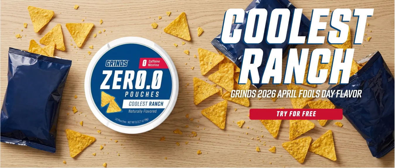 Grinds Coolest Ranch ZERØ.Ø Pouches on a wooden table with open bags of chips